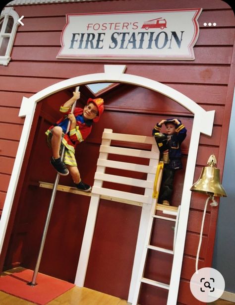 Fire Station Playhouse, Mini Town Playroom, Tiny Town Playroom, Kidzania Design, Kids Play Stage, Play Cafe Ideas, Indoor Play Place, Play Village, Play Town