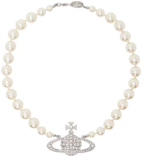 Faux-pearl necklace in white. · Logo charm with pavé-set crystals · Logo plaque at lobster-clasp fastening · Silver-tone brass hardware Supplier color: Platinum/Cream Vivenne Westwood Necklace, Peral Necklace, Vivienne Westwood Balbina Pearl Pendant Necklace, Vivian Westwood Neckles, Pearl Necklace Vivienne Westwood, Vivien Westwood Pearl Necklace, Necklace Vivienne Westwood, Vivienne Westwood Necklace Pearl, Vivienne Westwood 3 Row Pearl Necklace