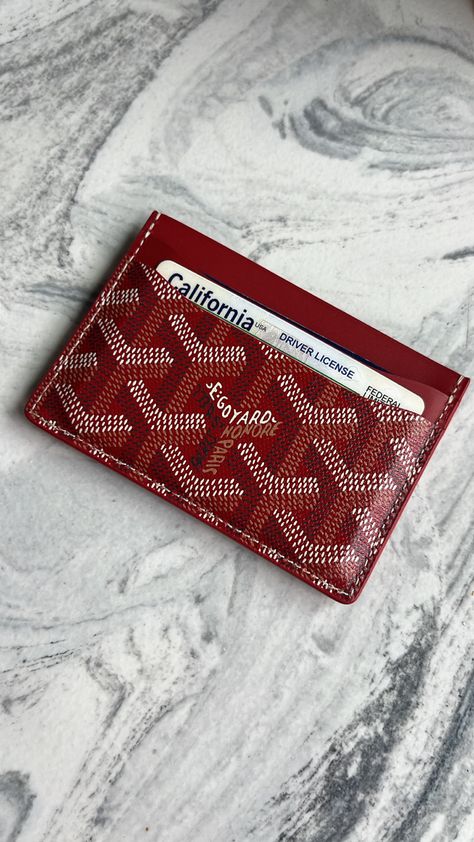 Goyard Wallet Women, Red Wallet Aesthetic, Goyard Card Holder Aesthetic, Red Goyard Tote, Cardholder Aesthetic, Goyard Aesthetic, Red Goyard, Goyard Tote Price, Goyard Men