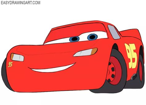 How to Draw Lightning McQueen - Easy Drawing Art Lightning Mcqueen Cartoon Drawing, Lightning Mcqueen Painting Easy, Cars Painting Disney Easy, Easy Lightning Mcqueen Drawing, Cars Easy Drawing, How To Draw Lightning Mcqueen, Lighting Mcqueen Drawing, Simsek Mcqueen, Lightning Mcqueen Art