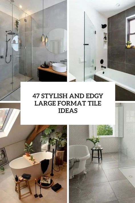 stylish and edgy large format tile ideas Large Bathroom Tile Ideas, Large Tile Shower Ideas, Large Bathroom Tiles, Black Hardware Bathroom, Large White Tiles, Large Tile Bathroom, Powder Room Tile, Large Shower Tile, Stone Tile Bathroom