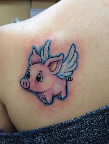 Top 9 Funny & Rough Look Pig Tattoos With Images Piggy Tattoo, Flying Pig Tattoo, Pig Tattoos, Pig Tattoo, Petit Tattoo, Tout Rose, Pigs Fly, Wicked Tattoos, Inspiration Tattoos