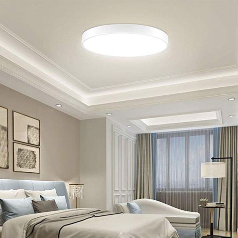 New Ceiling Design, Ceiling Light Design, Bedroom Ceiling, White Living, White Ceiling, White Living Room, Bedroom Ceiling Light, Bedroom Lamps, Simple Lighting