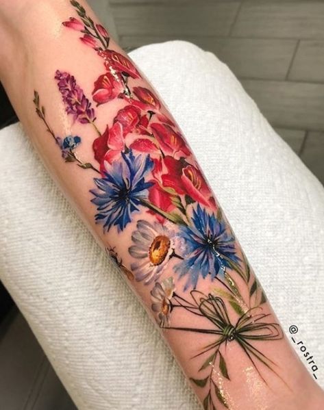 50+ Best Pastel Color Flower Tattoos For Girls (20 ... #tattoo #flowertattoos #tattooideas Bacon Tattoo, Wildflower Tattoo, Tattoo Henna, Shape Tattoo, Floral Tattoo Sleeve, Geniale Tattoos, Tatuaje A Color, Maori Tattoo, Arm Tattoos