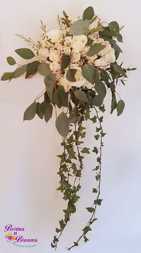 White Flowers, Greenery & Trailing Ivy Bouquet Ivy Wedding Bouquet, Ivy Bouquet, Vine Bouquet, Penshurst Place, Strange Wedding, Ivy Wedding, Trailing Bouquet, Green Wedding Bouquet, Winter Florals