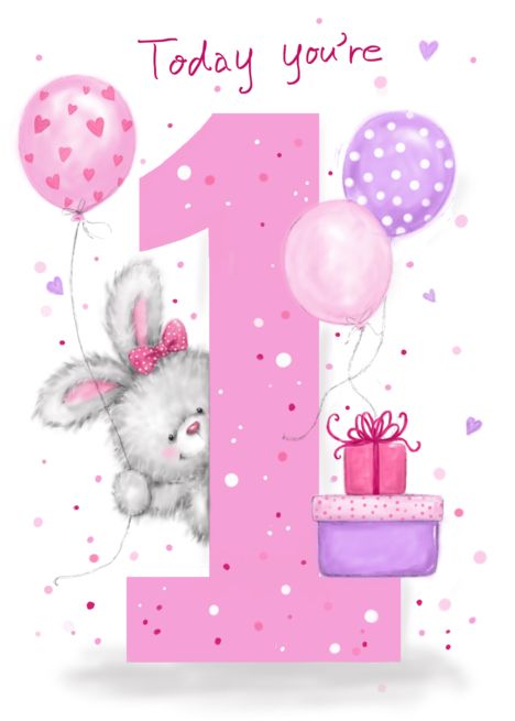 Cute rabbit popping with balloons and birthday presents for 1 year old card 1 Year Birthday Wishes, 1 Year Birthday Card, Happy First Birthday Girl, Happy 1st Birthday Girl, Birthday Card 1 Year, Happy Birthday 1 Year, Happy 1st Birthday Wishes, Happy Birthday Baby Girl, Birthday Wishes Girl