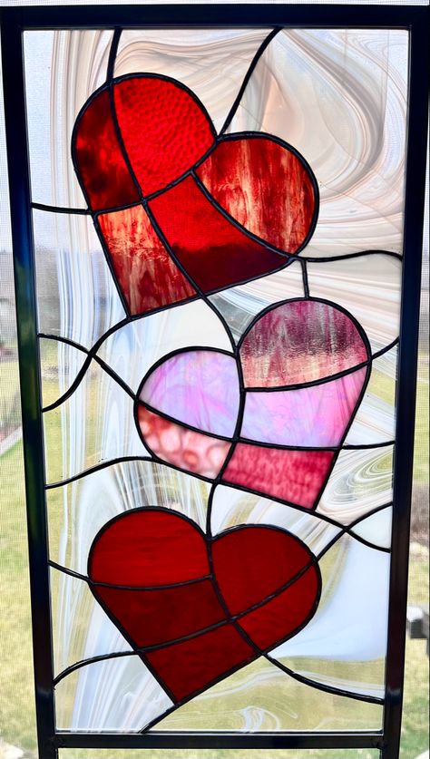 Stained Glass Valentine Patterns, Stained Glass Valentines, Heart Stained Glass Patterns, Stained Glass Heart Patterns, 3 Of Hearts, Tree Of Life Stained Glass, Stained Glass Mosaic Patterns, Stained Glass Heart, Diy Stained Glass Window