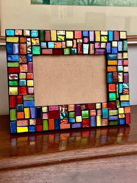 Rainbow Mosaic Picture Frame Holds 4X6 Photo/ Stained Glass - Etsy Rainbow Mosaic, Glass Picture Frames, Mosaic Vase, Mosaic Frame, Photo Mosaic, Mosaic Pictures, Blue Mosaic, 4x6 Photo, Wedding Picture Frames