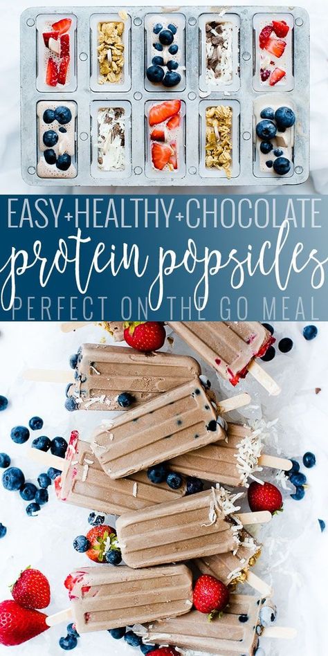 Protein Popsicles, On The Go Breakfast, Smoothie Popsicles, Healthy Popsicles, Protein Powder Recipes, Lost 100 Pounds, Powder Recipe, Chocolate Protein Powder, Popsicle Recipes