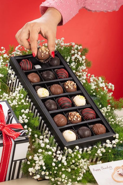 Truffle Gift Box Flavored Truffles, Truffle Gift, Truffle Boxes, Hamper Box, Chocolate Hampers, Hamper Boxes, Spoil Yourself, Taste Buds, Floral Decor