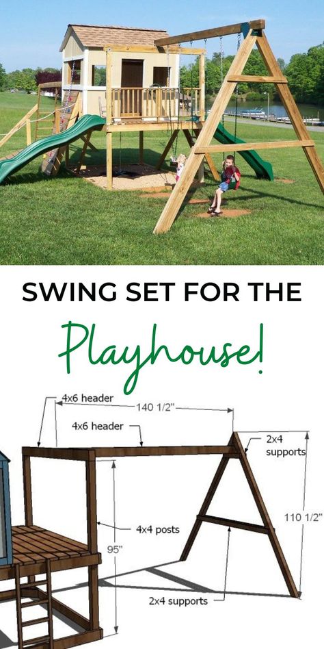 Build Your Own Swingset, Diy Playhouse Swingset Plans, Diy Wooden Swingsets, Homemade Play Set, Diy Playhouse Outdoor Plans, How To Build Playground, Building A Playground For Kids, Diy Play Structure For Kids, Play House Plans Diy Outdoor Playhouses