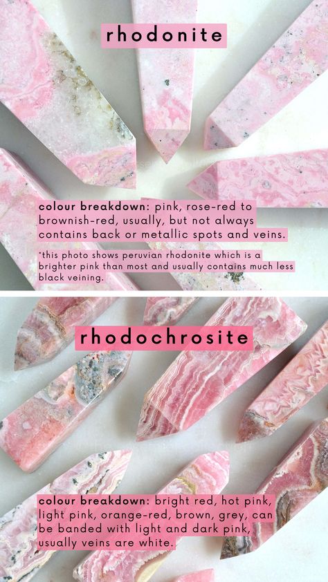 Rodonit Crystal, Rhodochrosite Crystal Meaning, Rhodonite Crystal Meaning, Colours And Names, Best Healing Crystals, Crystal Healing Chart, Physical Characteristics, Spot The Difference, Gemstone Meanings