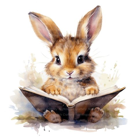 Woodland Wonders: Illustrated Clipart Animal Collection Bunny Reading Book, Reading Book Clipart, Bunny Reading, Jungle Clipart, Book Clipart, Creative Clips Clipart, Bunny Clipart, Rabbit Art, Bunny Art