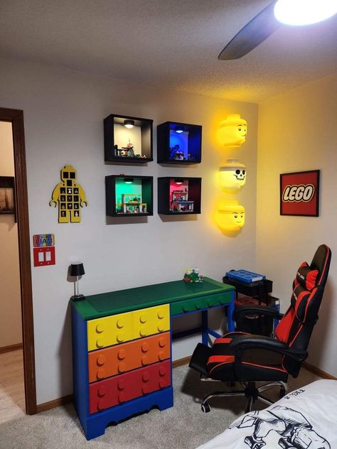 Lego Room Ideas Playrooms, Lego Boys Bedroom Ideas, Boys Lego Bedroom Ideas, Lego Bedroom Ideas Boys, Boys Lego Bedroom, Lego Bedroom Decor, Lego Room Ideas, Lego Bedroom, Boys Game Room