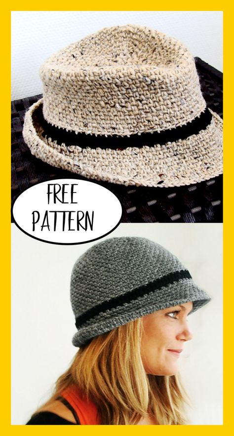 Fedora Crochet Hat Pattern Free, Free Beanie Hat Pattern, Crochet Crusher Hat Free Pattern, Crochet Sunhats Free Pattern, Crochet Chemo Hat Pattern Free, Free Crochet Hat Patterns For Women, Pola Kupluk, Crochet Bucket Hat Free Pattern, Rope Knitting