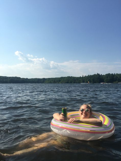 #lake #lakelife #vacation #summer #water #ocean #tube #floating #aesthetic #cider #sunglasses #blue Tubing Pictures, Lake Life Aesthetic, Inner Tube Float, Floating Aesthetic, Lake Weekend, Beach Bucket, Alcohol Aesthetic, Picture Inspiration, Water Ocean