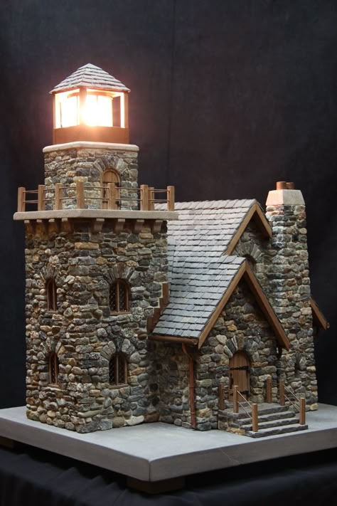 Lighthouse Crafts, Stone Building, Christmas Village Houses, Fairy Garden Houses, Fantasy House, Fairy Garden Diy, Miniature Houses, Miniature Crafts, Miniature Fairy