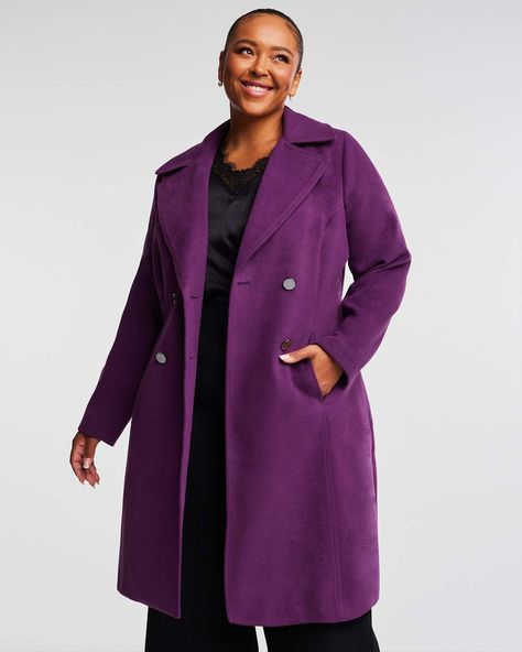 Buy Violet Sky Coat by Estelle online at THE ICONIC. Free and fast delivery to Australia and New Zealand. Purple Coat Outfit, Plus Size Peacoat, Violet Sky, Violet Dress, Winter Coat Outfits, Purple Coat, Fall Winter Wardrobe, Double Breasted Coat, Women's Coats & Jackets