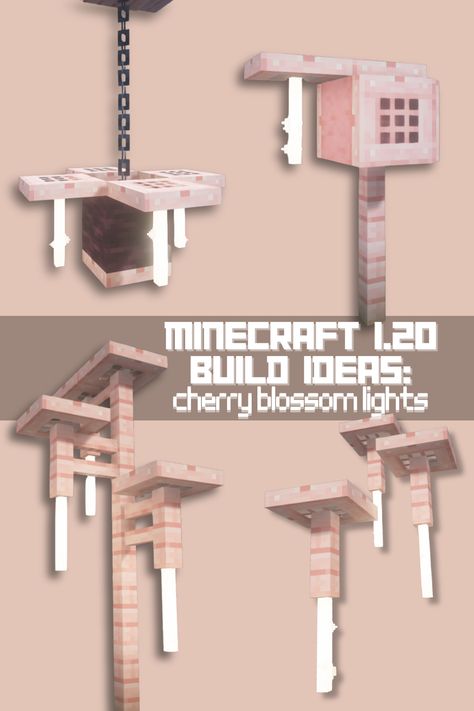 Minecraft Survival House Cherry Blossom, Minecraft No Mods House, Minecraft House Lighting, Cute Minecraft Light Ideas, Cherry Blossom House Minecraft Inside, Minecraft Cherry Blossom Lamp Post, Cherry Tree Minecraft Ideas, Minecraft Blossom Ideas, Cute Minecraft Interior Pink