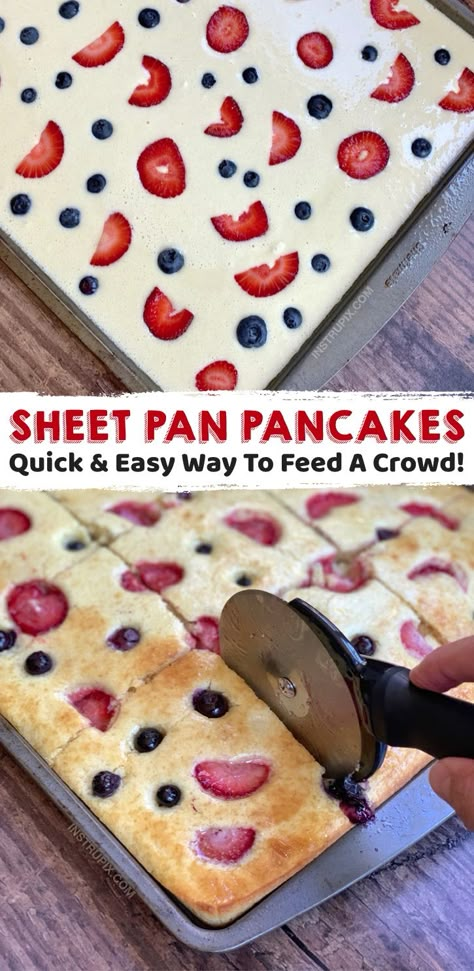 Ideas To Feed A Crowd, Quick And Easy Breakfast Ideas, Sheet Pan Pancakes, Quick Easy Breakfast, Pan Pancakes, Breakfast Hotel, Make Pancakes, Breakfast For A Crowd, Breakfast Idea