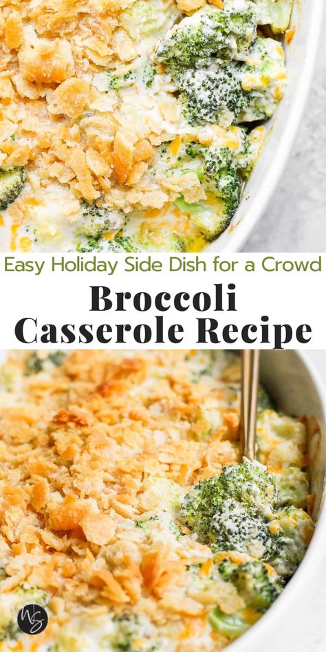 Broccoli Casserole - This classic side dish full of fresh broccoli, savory cheese, and cream of mushroom soup, is a must have at any holiday dinner. Oh, and don't forget the magic ingredient of Ritz crackers for some added crunch and childhood nostalgia. Broccoli And Mushroom Soup Recipes, Broccoli Casserole With Cream Of Mushroom Soup, Brocolli Side Dishes, Ritz Cracker Broccoli Casserole, Paula Deen Broccoli Casserole, Broccoli Casserole Recipes, Southern Broccoli, Baking Dish Recipes, Easy Broccoli Casserole