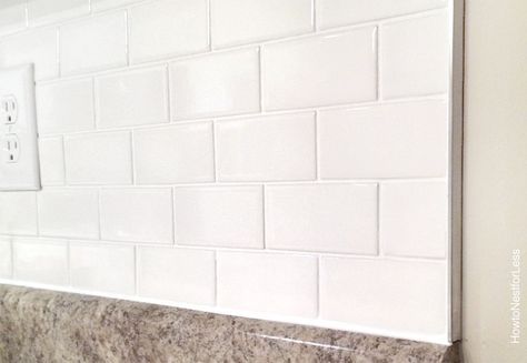 kitchen white subway tile backsplash http://howtonestforless.com/2014/10/14/install-kitchen-backsplash/ White Subway Tiles Kitchen, Schluter Tile Edge, White Subway Tiles Kitchen Backsplash, Subway Tiles Kitchen, White Subway Tile Kitchen, Kitchen Backsplash Tile Designs, Tiles Kitchen Backsplash, Tile Edge Trim, Subway Backsplash