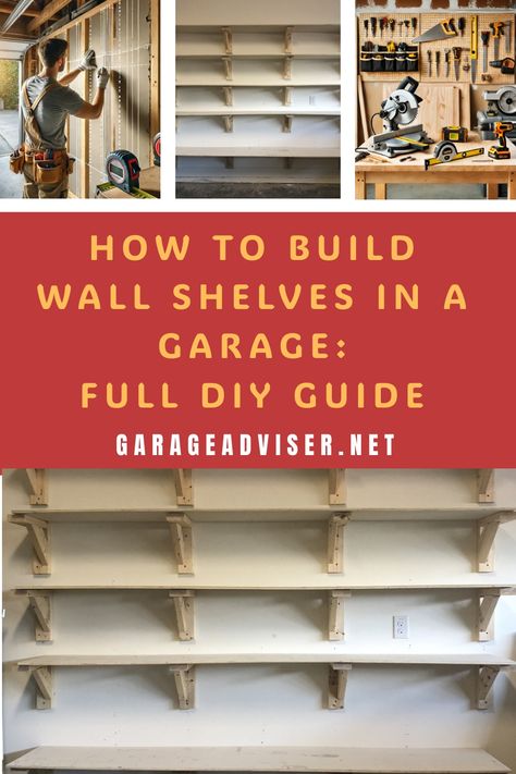 Discover the complete DIY guide on how to build wall shelves in your garage with Garage Adviser. Learn step-by-step instructions and useful tips to create extra storage space efficiently. Perfect for organizing tools, supplies, and equipment in your garage. Upgrade your space with practical shelving solutions today! Diy Garage Shelving Ideas, Wall Tool Organizer, Build Wall, Tool Organization Diy, Organizing Tools, Garage Storage Inspiration, Garage Shelves, Storage Inspiration, Shelving Solutions