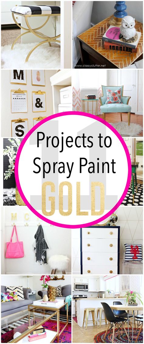 Fabulous projects to spray paint gold! LOVE THESE!!! Click the picture to view the projects! Sequins Wall, Sequin Wall, Diy Blanket Ladder, Wood Wall Art Diy, Gold Spray Paint, Diy Headboards, Gold Spray, Air Bnb, Shabby Chic Bedrooms