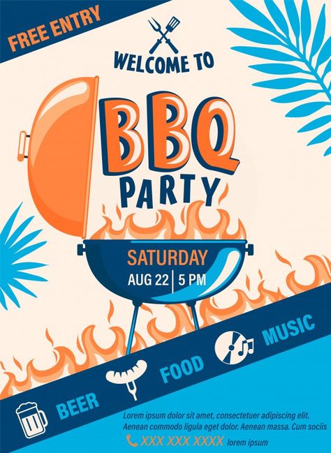 Welcome bbq party flyer.summer barbecue ... | Premium Vector #Freepik #vector #flyer #poster #food #invitation Cookout Flyer, Bbq Crafts, Event Poster Design Inspiration, Bbq Party Invitations, Beer Food, Bbq Menu, Bbq Invitation, Party Invite Design, Barbecue Party