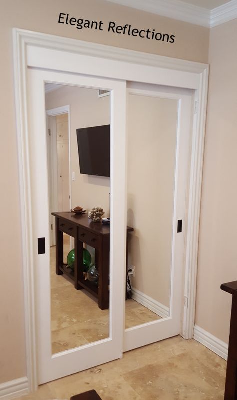 Mirrored Closet Doors Mirrored Closet Doors, Diy Kast, Mirrored Closet, Sliding Mirror Closet Doors, Mirror Closet, Diy Closet Doors, Closet Mirror, Bedroom Closet Doors, Closet Door Handles