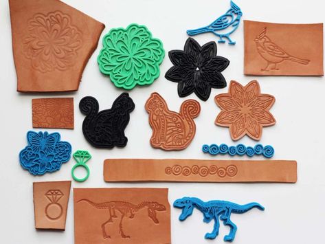 Leather Hair Clip with 3D Printed Stamp | Leather Print Pattern, 3d Printed Stamps, Leather Stamping, 3d Ideas, 3d Printing Diy, 3d Printed Objects, Embossing Machine, Leather Stamps, Leather Dye