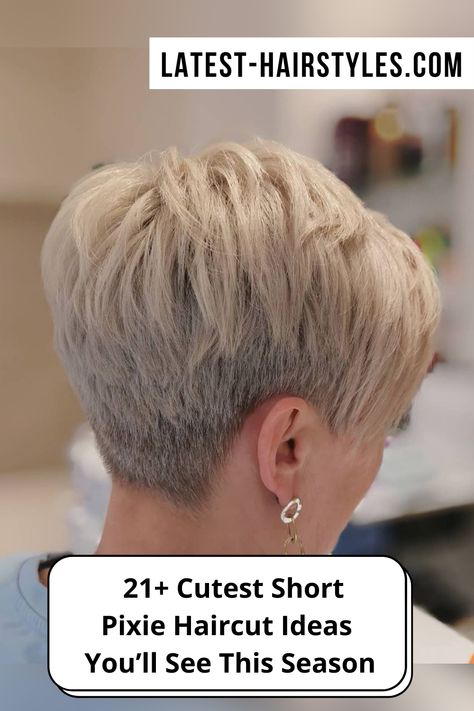 Cutest Short Pixie Haircut Haircuts Pixie Short, Short Hair Styles Front And Back Views, Pixie Hair Back View, Back View Pixie Haircut Neckline, Stacked Pixie Bob Haircut For Fine Hair, Cropped Pixie Haircut For Women, Layered Short Pixie Haircut, Back Views Of Short Haircuts, Backs Of Short Haircuts