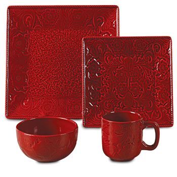 HiEnd Accents 16-Piece Savannah Dinnerware Set Kitchen Assesories, Red Dinnerware Set, Western Dinnerware, Western Kitchen Decor, Red Dinnerware, Western Kitchen, Western Bedding, Casual Dinnerware, Ceramic Dinnerware Set