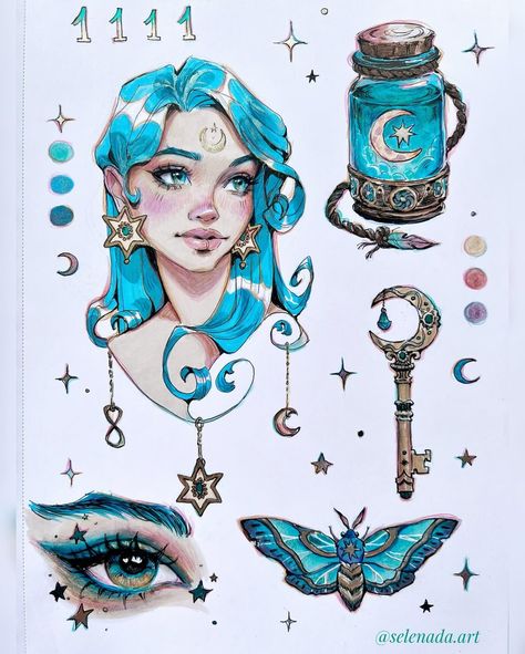 selenada.art  •    Suivre  Suisse    29 288 J’aime    selenada.art  Completed this Celestial sketchbook page ⭐️🌙  Next up are some mermaids 😃🧜‍♀️    Used @ohuhuart markers, @lisilinka.watercolors glitter watercolors ⭐️ and @fabercastellglobal polychromos pencils.    #celestialart #ohuhu #ohuhumarkers #lisilinkawatercolours #lisilinka #mixedmediaart #fantasyart #portrait #sketchbookdrawing  8 sem  Pour vous Mermaid Art Nouveau, Markers Drawing Ideas, Copic Marker Art, Disney Art Drawings, Fantasy Drawings, Graffiti Style Art, Gouache Art, Celestial Art, Watercolor Art Lessons