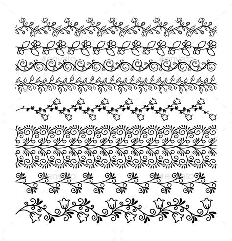 Hand drawn borders. Floral line border set. Vector illustration Hand Drawn Borders, Drawn Borders, Hand Drawn Border, Line Border, Doodle Borders, Border Clipart, Color Drawing Art, Page Borders Design, Hand Drawn Floral