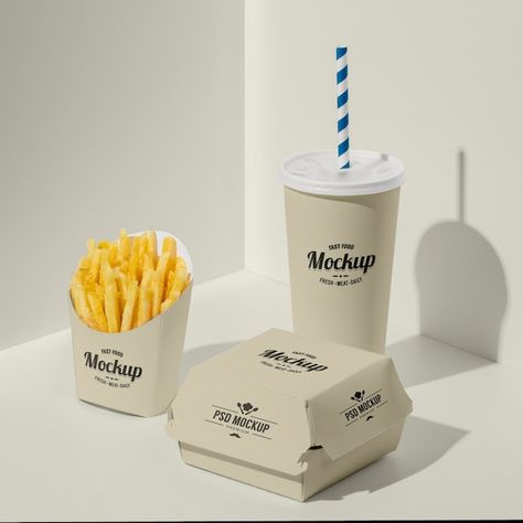 Fast Food Branding, Fries Packaging, Branding Mockups Free, Burger Packaging, Cosmetic Branding, Fast Food Logos, Balanced Eating, Food Mockup, Free Packaging Mockup