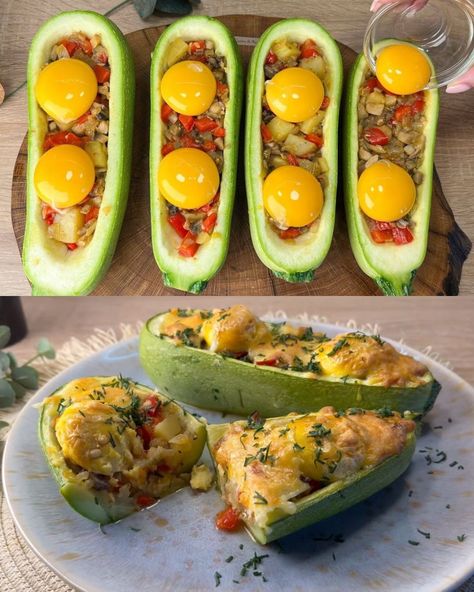 Stuffed Zucchini with Vegetables, Eggs, and Cheese - Greenku Recipes Zucchini Eggs Recipes, Stuffed Zucchini Boats With Rice, Eggs With Zucchini, Zucchini With Eggs Recipe, Healthy Stuffed Zucchini, Shredded Zucchini And Eggs, Marinated Chicken Recipes, Vegan Egg Replacement, Eggs And Cheese