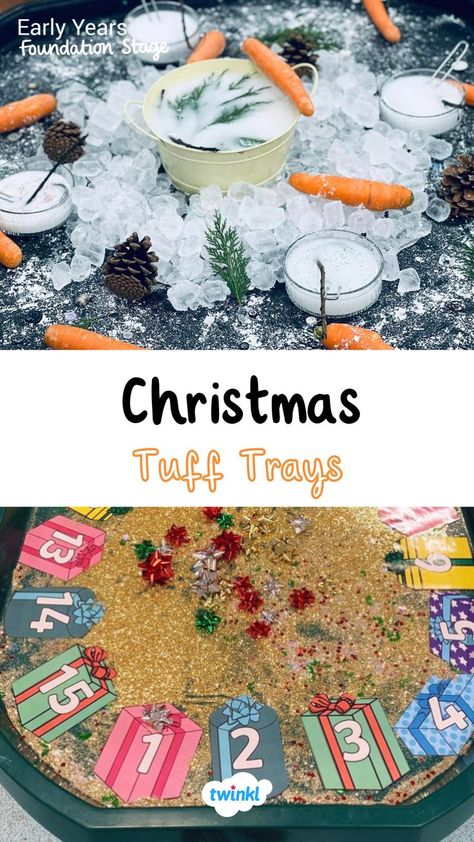 Let the Christmas play and learning commence with these fun Christmas tuff tray ideas! Speical thanks to echoes day nursery and @misslucas.eyfs Christmas Sand Tray Ideas Eyfs, Christmas Calendar Ideas Eyfs, Christmas Tough Tray Ideas, Christmas Tuff Tray Ideas For Babies, Christmas Sensory Tray, Christmas Messy Play Ideas, Christmas Crafts Eyfs, Eyfs Christmas Activities, Winter Tuff Tray Ideas Eyfs