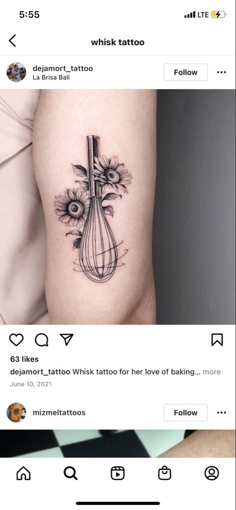 Whisk And Knife Tattoo, Rolling Pin Tattoo, Baker Tattoo Ideas, Pastry Chef Tattoo, Cooking Tattoo Ideas, Whisk Tattoo, Pastry Tattoo, Baking Tattoo, Cooking Tattoo