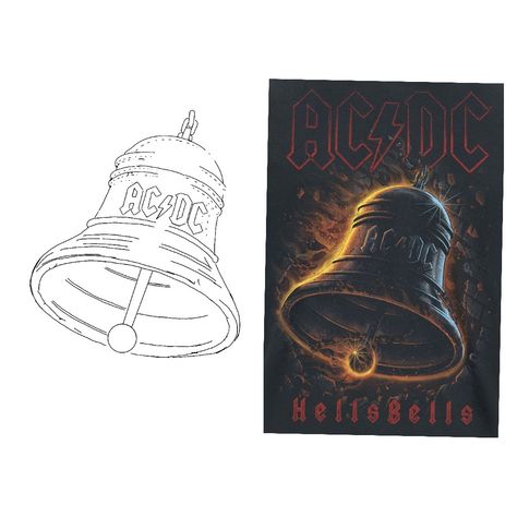 Acdc Drawing, Bell Tattoo Ideas, Ac Dc Tattoo, Bells Tattoo, Acdc Tattoo, Ac/dc Art, Dc Tattoo, Belle Tattoo, Cool Tattoo Drawings