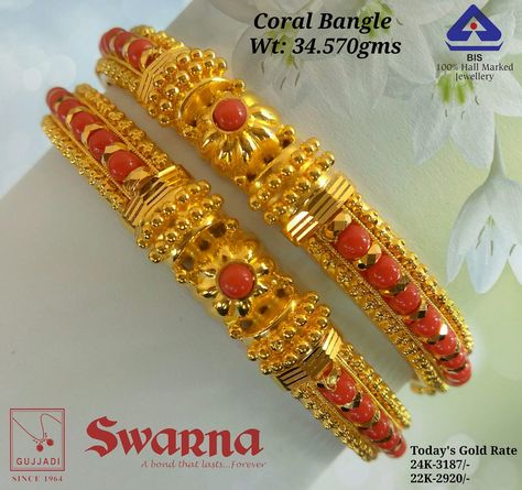 Coral Bangles Gold, Coral Bangles Gold Indian, Havala Jewellery, Coral Bangles, Pearl Bangles Gold, Vanki Designs Jewellery, Coral Jewellery, Kids Gold Jewelry, Pearl Bangles