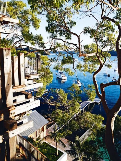 In the undulating hills of Palm Beach, an hour’s drive north of Sydney’s CBD, a 1940s Spanish-mission-inspired house sits discreetly behind a brush fence, tucked into the hillside overlooking the magnificent panorama of Pittwater. From the idyllic estuary, it resembles a ship’s foredeck. Brush Fence, Palm Beach House, Aussie Beach, Spanish Mission, Creative Building, Amazing Houses, Australian Style, Life Paint, Vogue Living