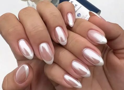 Discover the top 21 French chrome nails trends of 2024. Dive into a world of elegance with our curated nail art designs, from subtle pinks to bold fuchsia tips. Ideal for the fashion-forward woman, each style showcases sophistication. Elevate your nail game with the latest in chrome elegance today! #frenchtipnailideas Neutral Trendy Nails 2024, French Chrome Nails, Chrome French, Black French Nails, Birthday Nail Designs, Chrome Nail Art, Chrome Nails Designs, Geometric Nail Art, Nails Trends