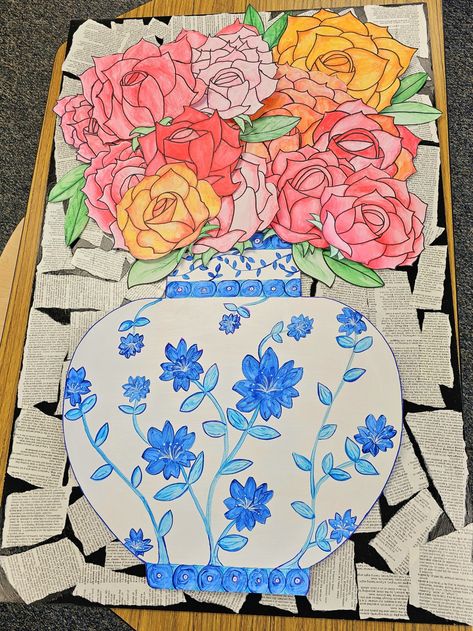 Flower Collage Art Project, Flower Art Elementary School, Large Collaborative Art Project, Collaborative Flower Art Project, Collaborative Coloring Mural Printable, Collaborative Art Projects, Flower Collage, Spring Projects, Collaborative Art