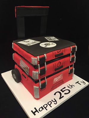 Tool Box Cake Ideas, Milwaukee Cake Ideas, Milwaukee Tools Cake, Tools Cake For Men, Dewalt Tool Box, Mechanic Cake, Tool Box Cake, Tools Birthday Party, Milwaukee Tool Box