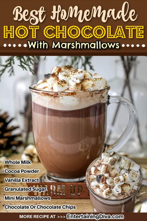 Best Homemade Hot Chocolate With Marshmallows | Holiday Recipes Judys Hot Cocoa, Gourmet Hot Chocolate Recipe, Ice Chocolate Drink, Best Homemade Hot Chocolate, Homemade Hot Chocolate Recipe, Spiked Hot Cocoa, Christmas Turkey Recipes, Hot Chocolate With Marshmallows, Chocolate With Marshmallows