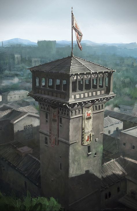 Guard Tower - Characters & Art - Assassin's Creed: Brotherhood Ac Brotherhood, Guard Tower, Assassin's Creed Brotherhood, Medieval Tower, 70s Sci Fi Art, Castle Tower, Castle Art, Medieval World, Tower Design