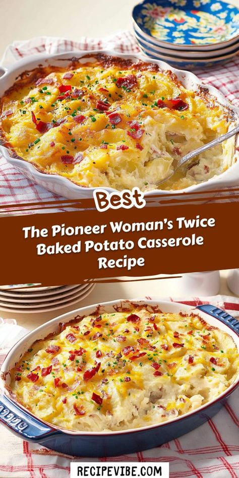 Looking for a crowd-pleasing side dish for your Christmas dinner? The Pioneer Woman’s Twice Baked Potato Casserole is creamy, cheesy, and full of flavor! This recipe is perfect for holiday gatherings. Save it now for your festive feast and impress your guests with this delicious twist on a classic favorite! Twice Baked Potato Casserole Recipe, Easy Twice Baked Potatoes, Christmas Potatoes, Twice Baked Potato Casserole, Twice Baked Potato, Twice Baked Potatoes Casserole, Cheesy Potato Casserole, Baked Potato Casserole, Christmas Recipes Easy