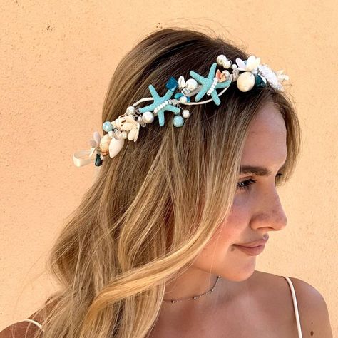 Blue Beach Party, Beach Wedding Tiara, Seashell Headpiece, Starfish Headpiece, Seashell Tiara, Starfish Wreath, Beach Hair Accessories, Seashell Crown, Festive Hair