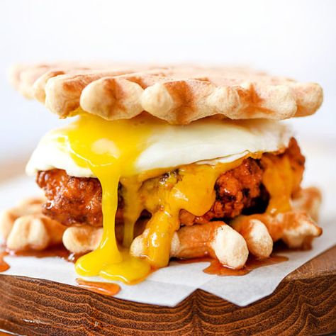 Chicken and Turkey | foodiecrush Cornmeal Waffles, Waffle Sliders, Waffle Iron Recipes, Slider Sandwiches, Waffle Maker Recipes, Hot Sandwich, Foodie Crush, Slider Recipes, Chicken And Waffles